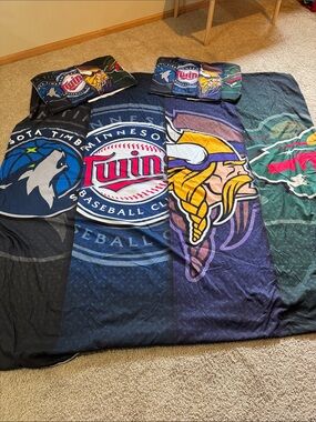 Minnesota Sports Team Duvet Cover & Shams Bedding Set - Navy, Purple, Green